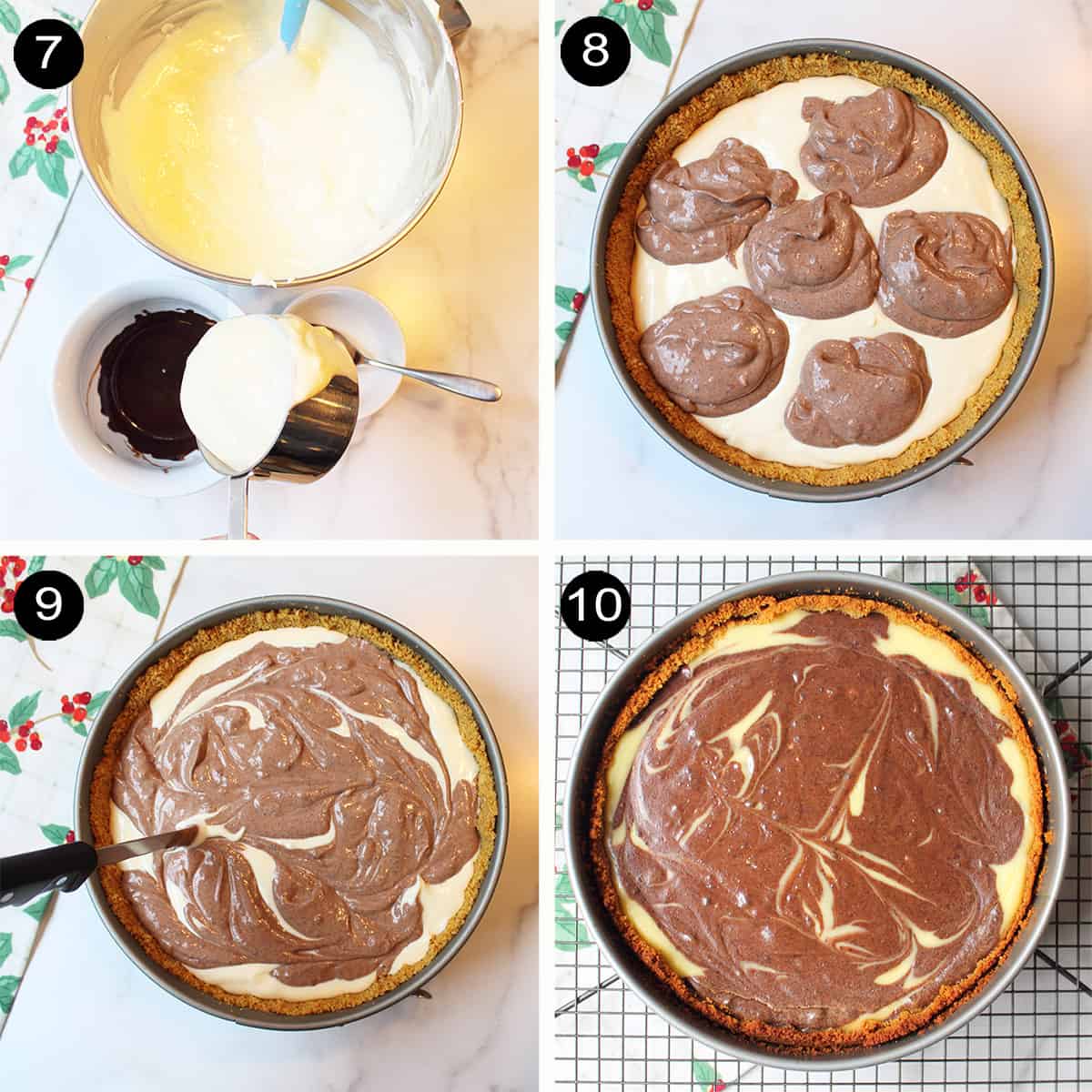 Steps to marble cheesecake batter.