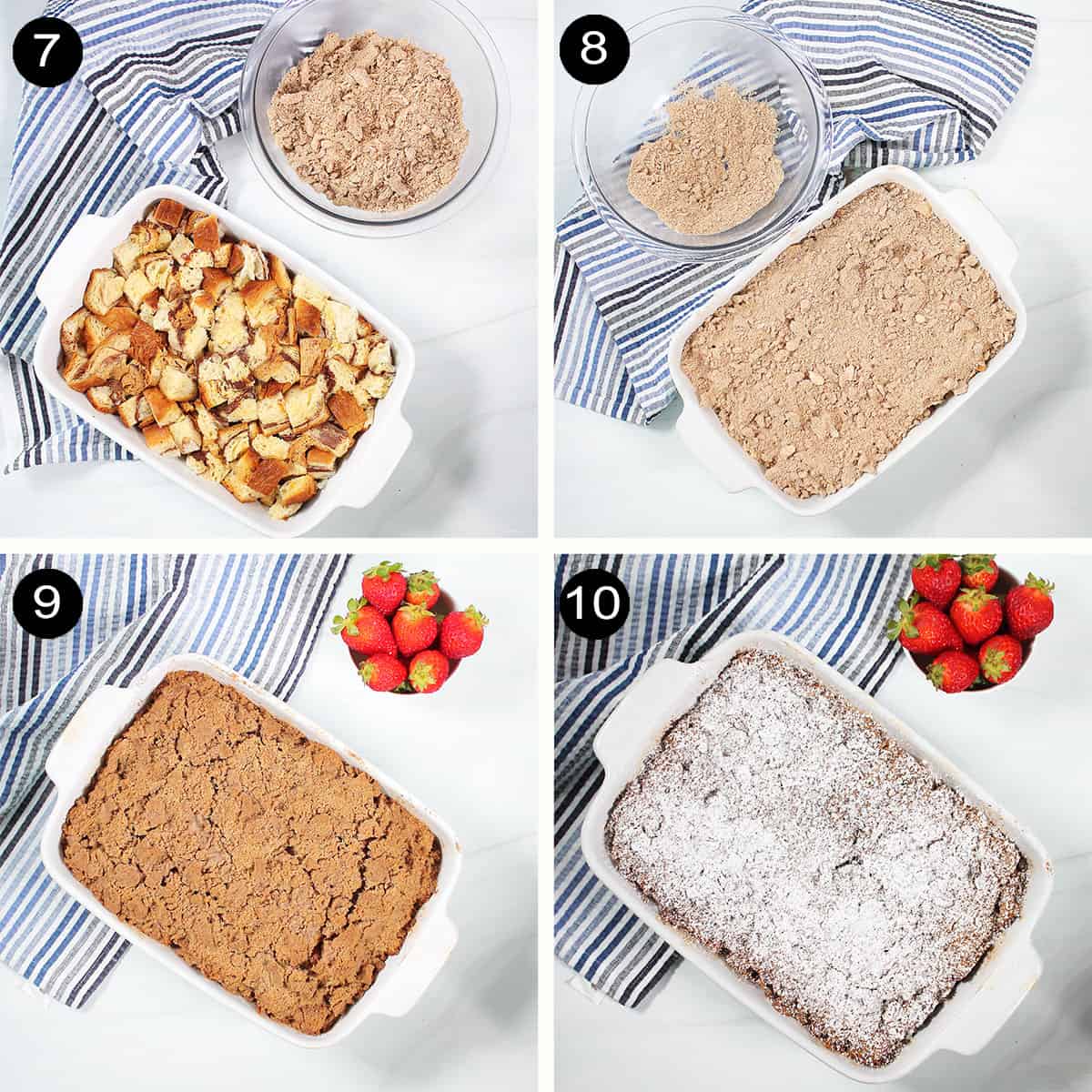 Finishing steps for overnight french toast.