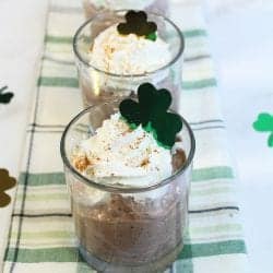 Irish Coffee Mousse lined up on green checkered towel.