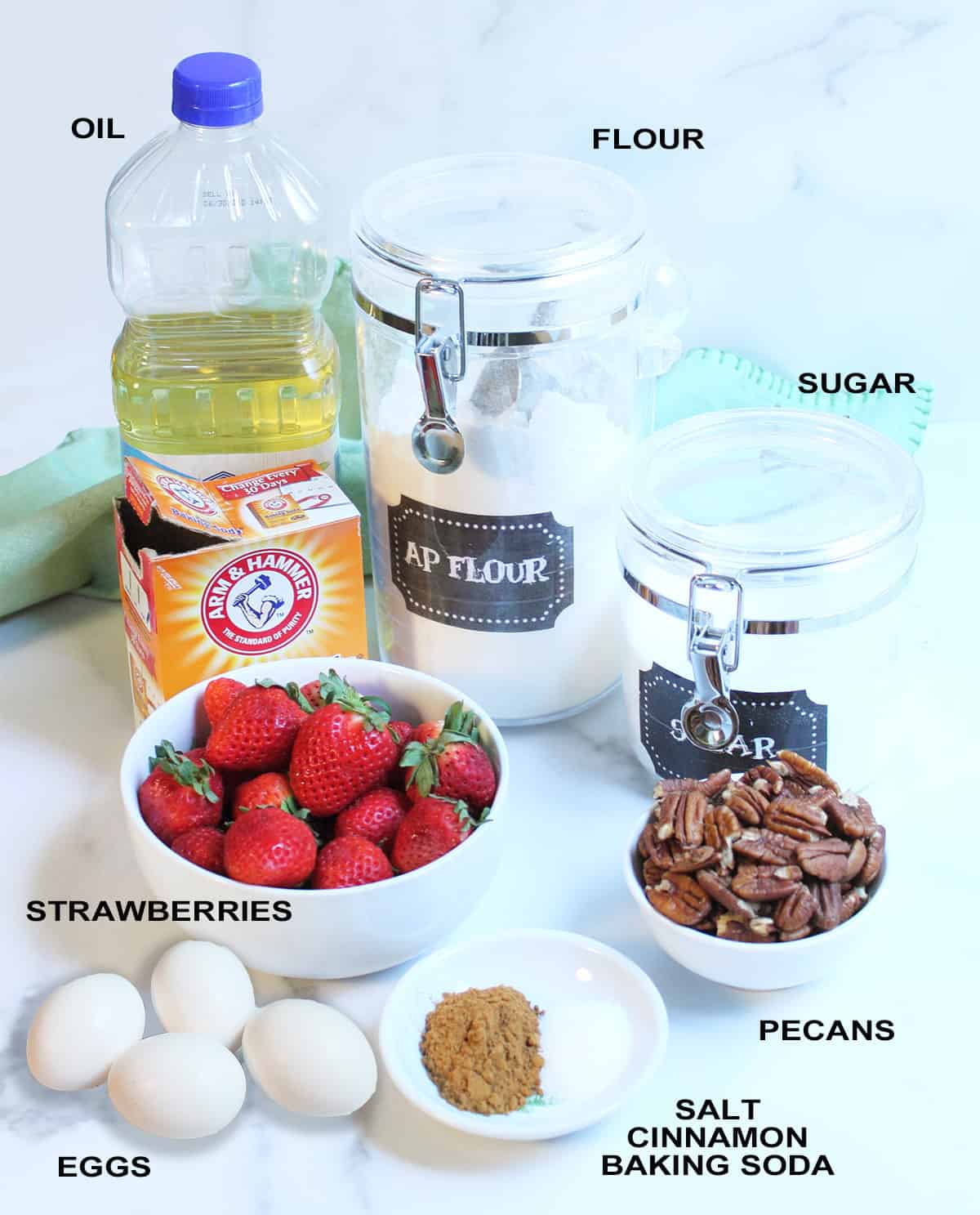 Ingredients for Strawberry Nut Bread.