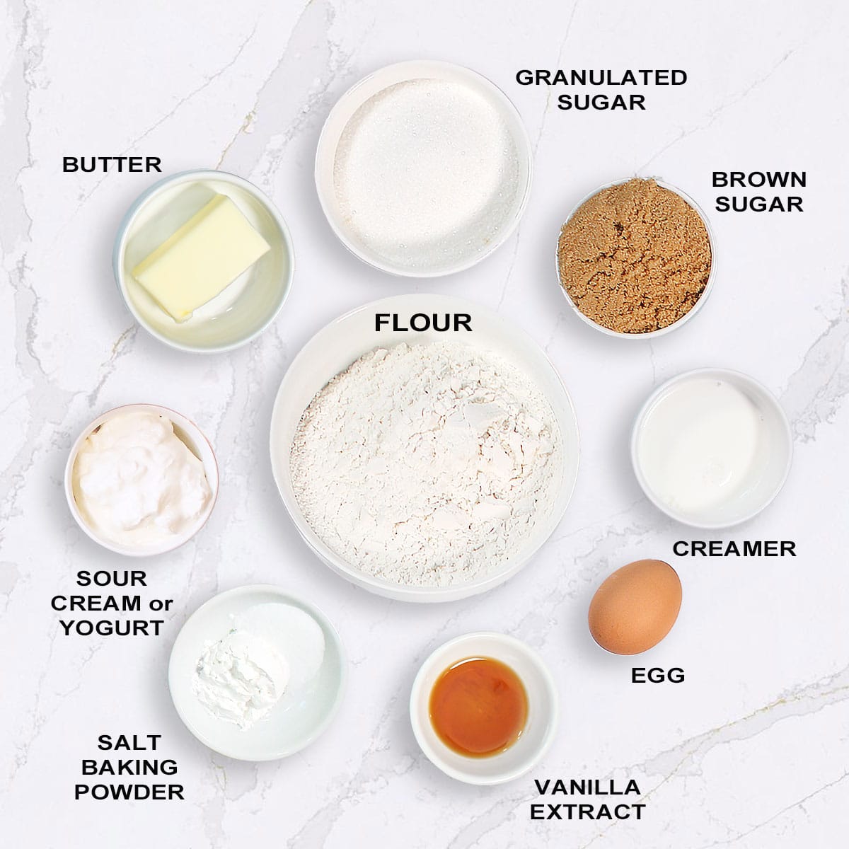 Ingredients for mixed berry upside down cake.