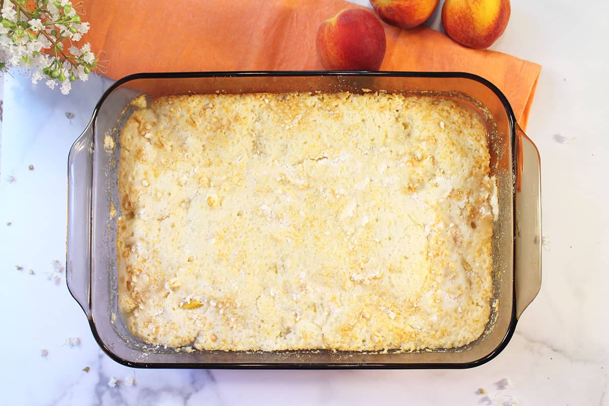 Peach cobbler baked.