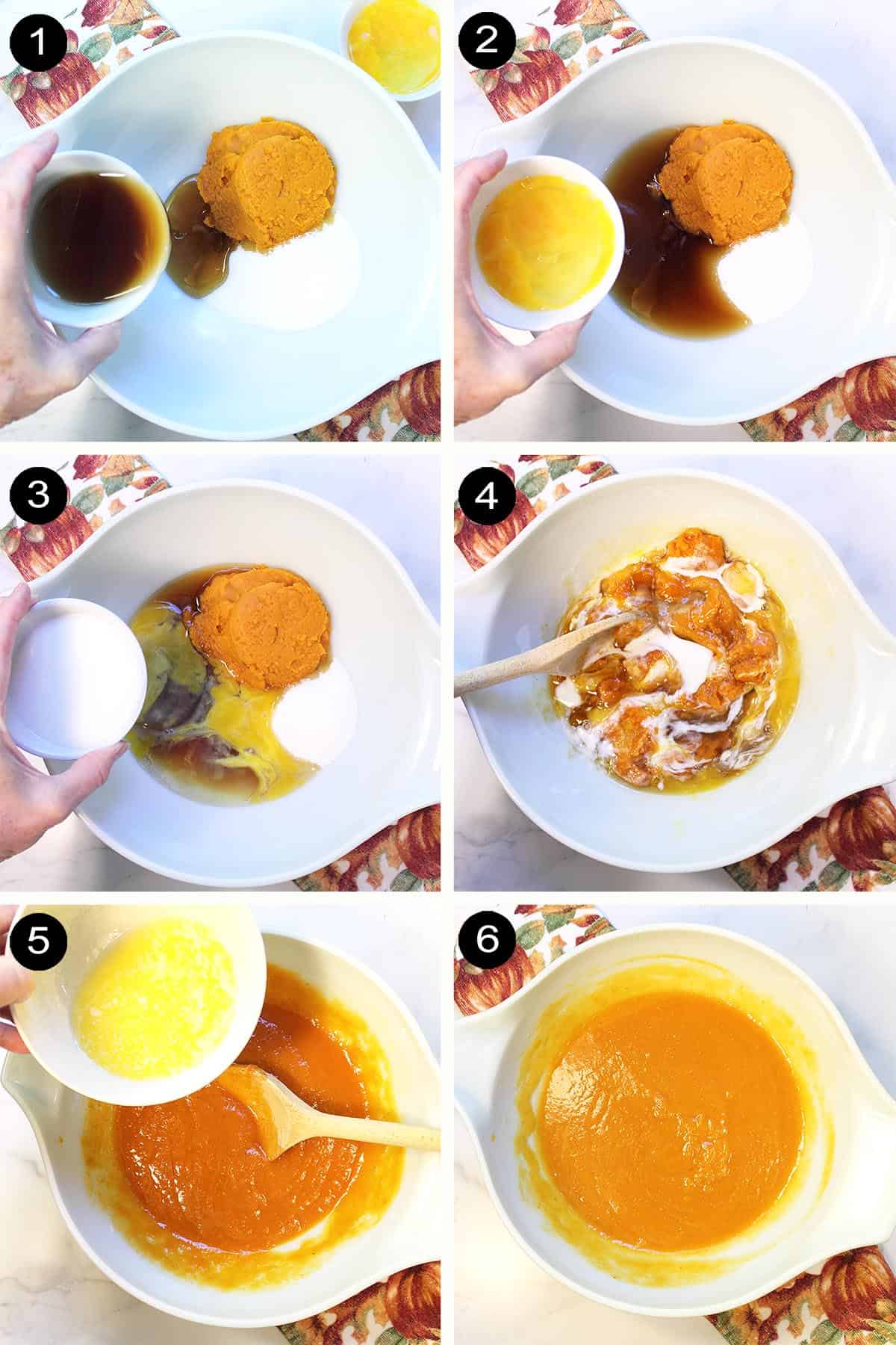 First 6 steps to make pumpkin batter.