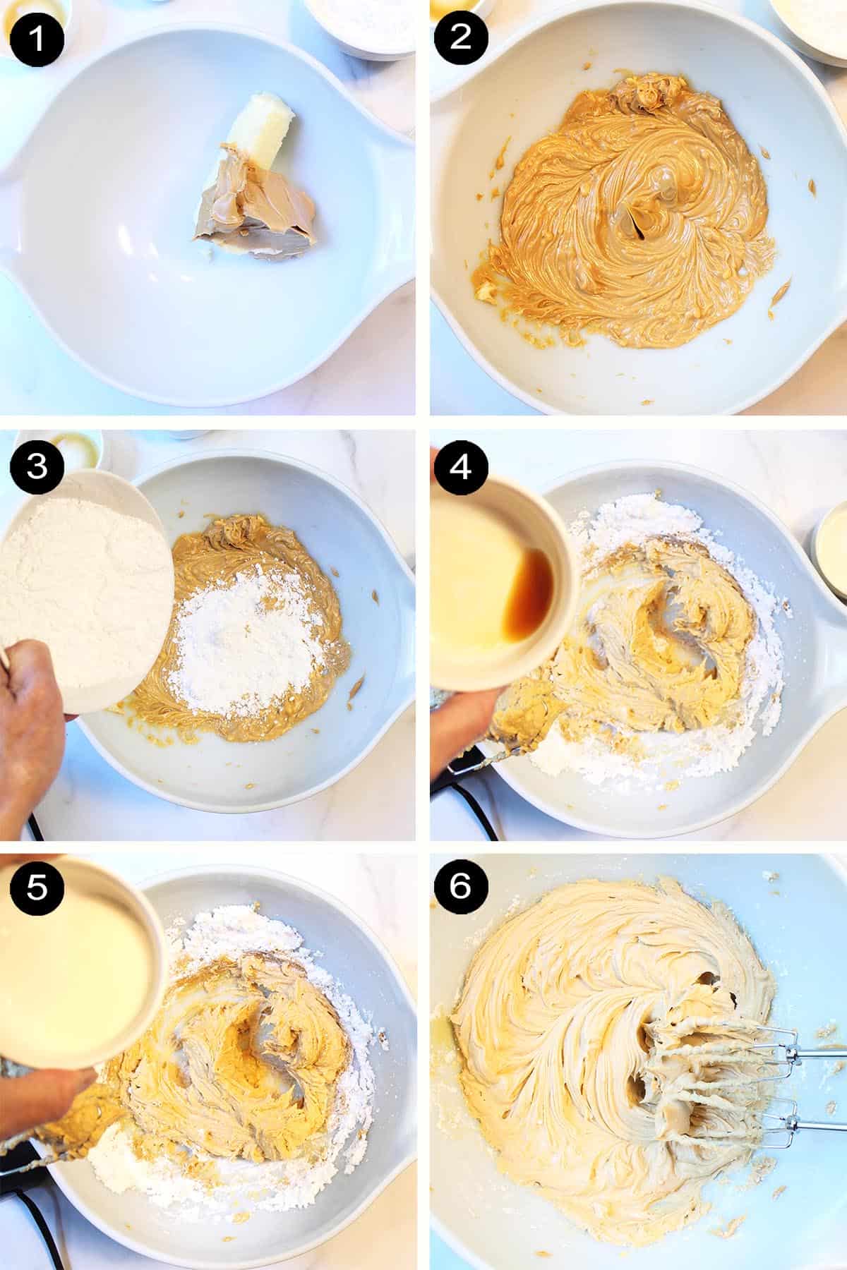Steps to make peanut butter frosting.