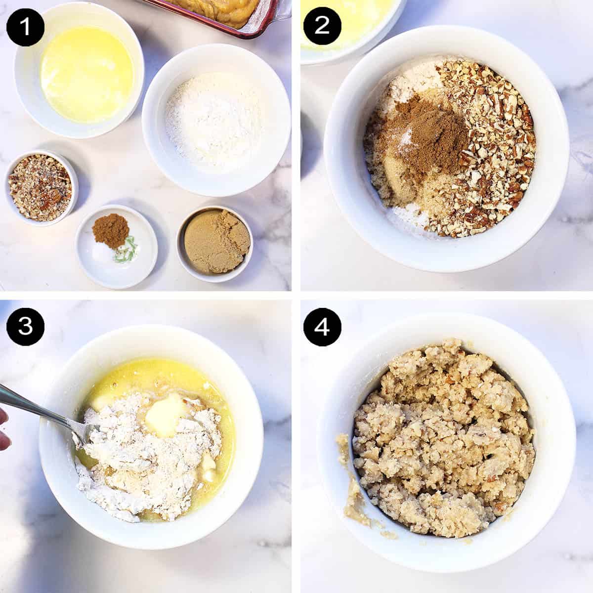 Steps to make pecan streusel.