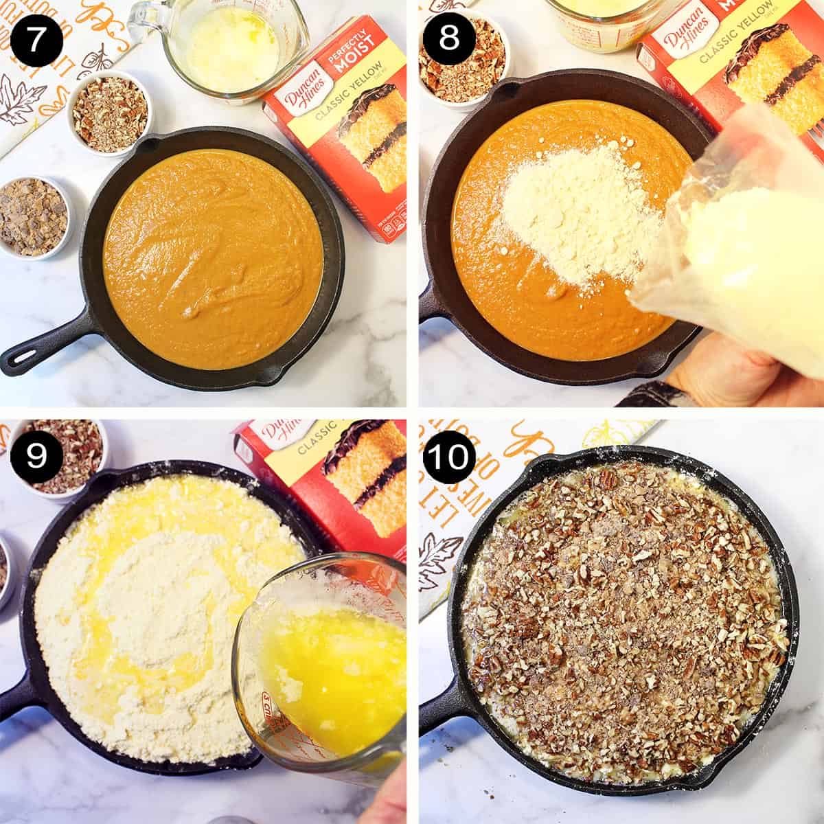 Steps to make cake and topping layers.