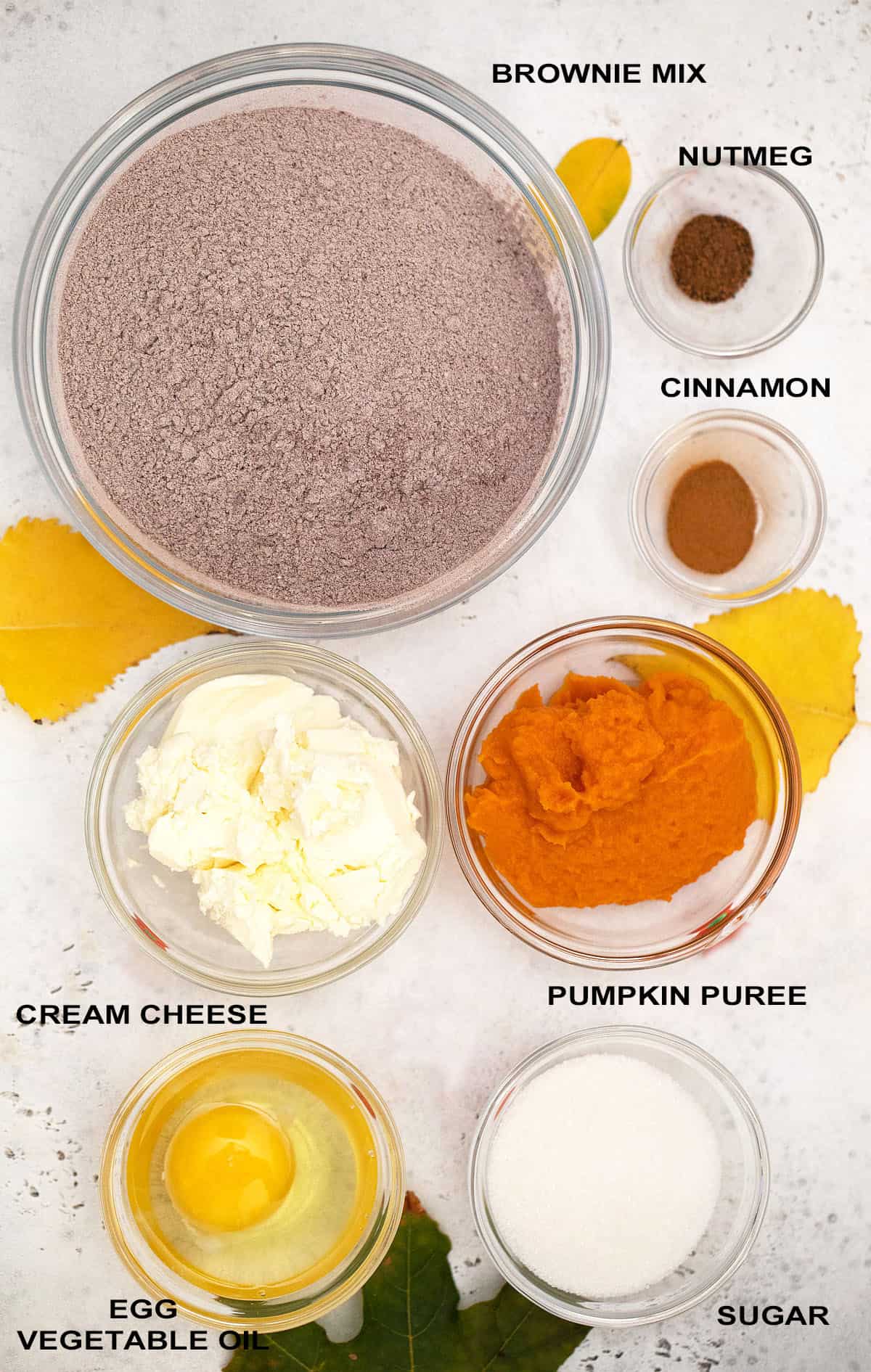 Chocolate pumpkin brownies ingredients.