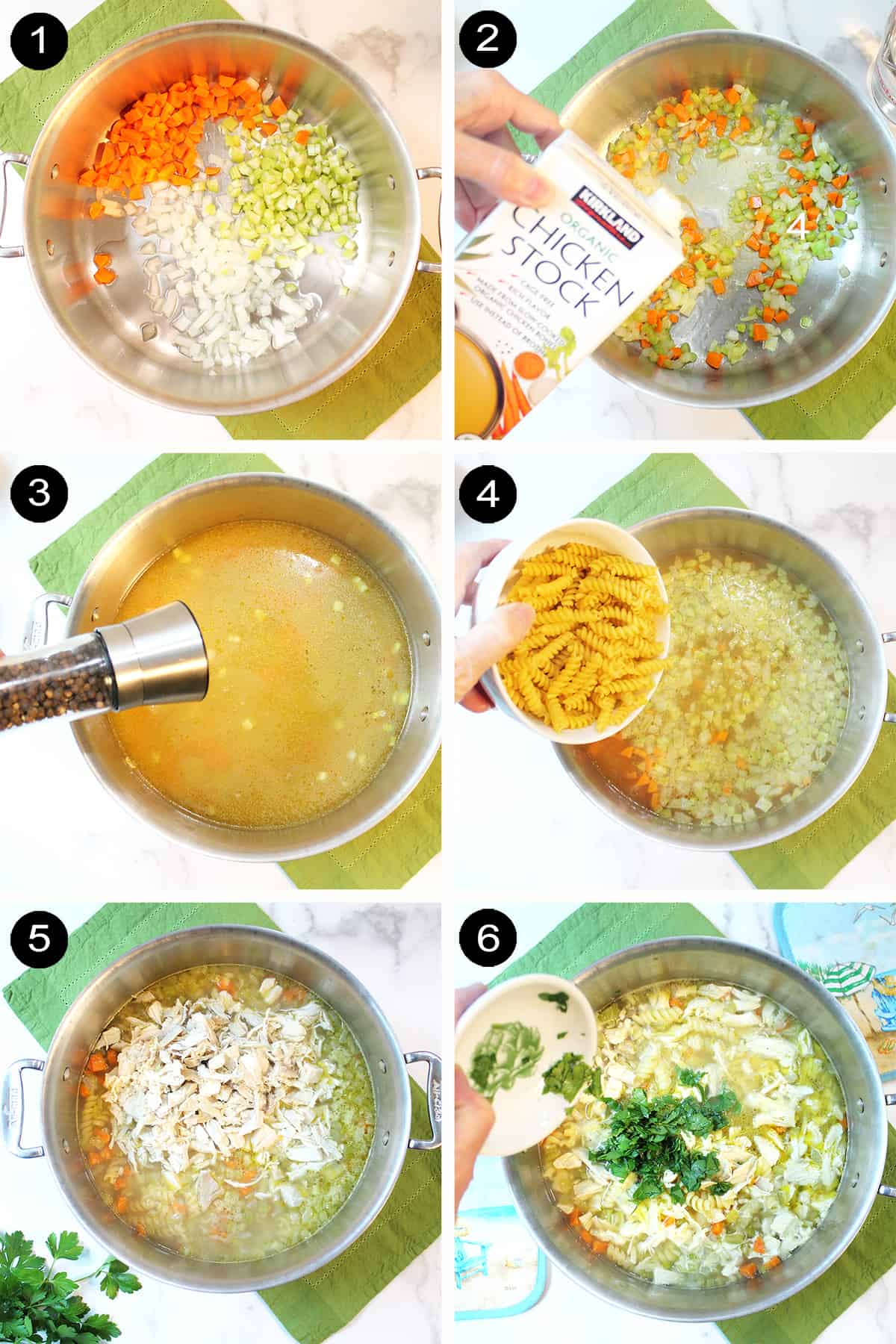 Prep steps to make homemade soup.