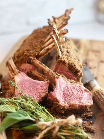 Sliced Rack of Lamb.