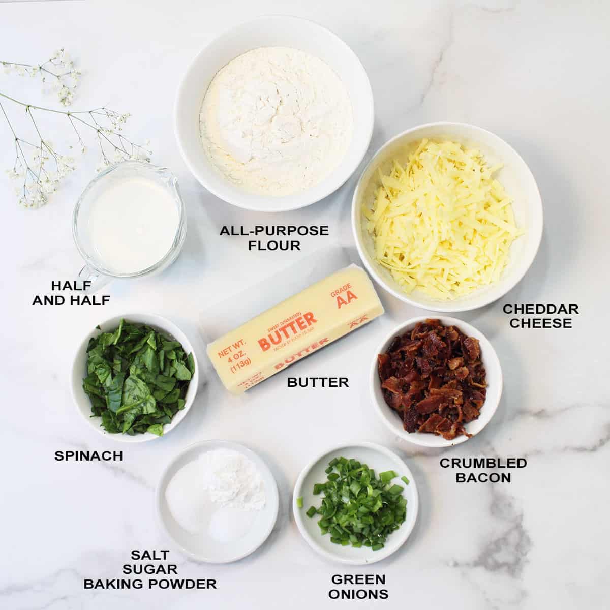 Ingredients for Bacon Cheese Scones.