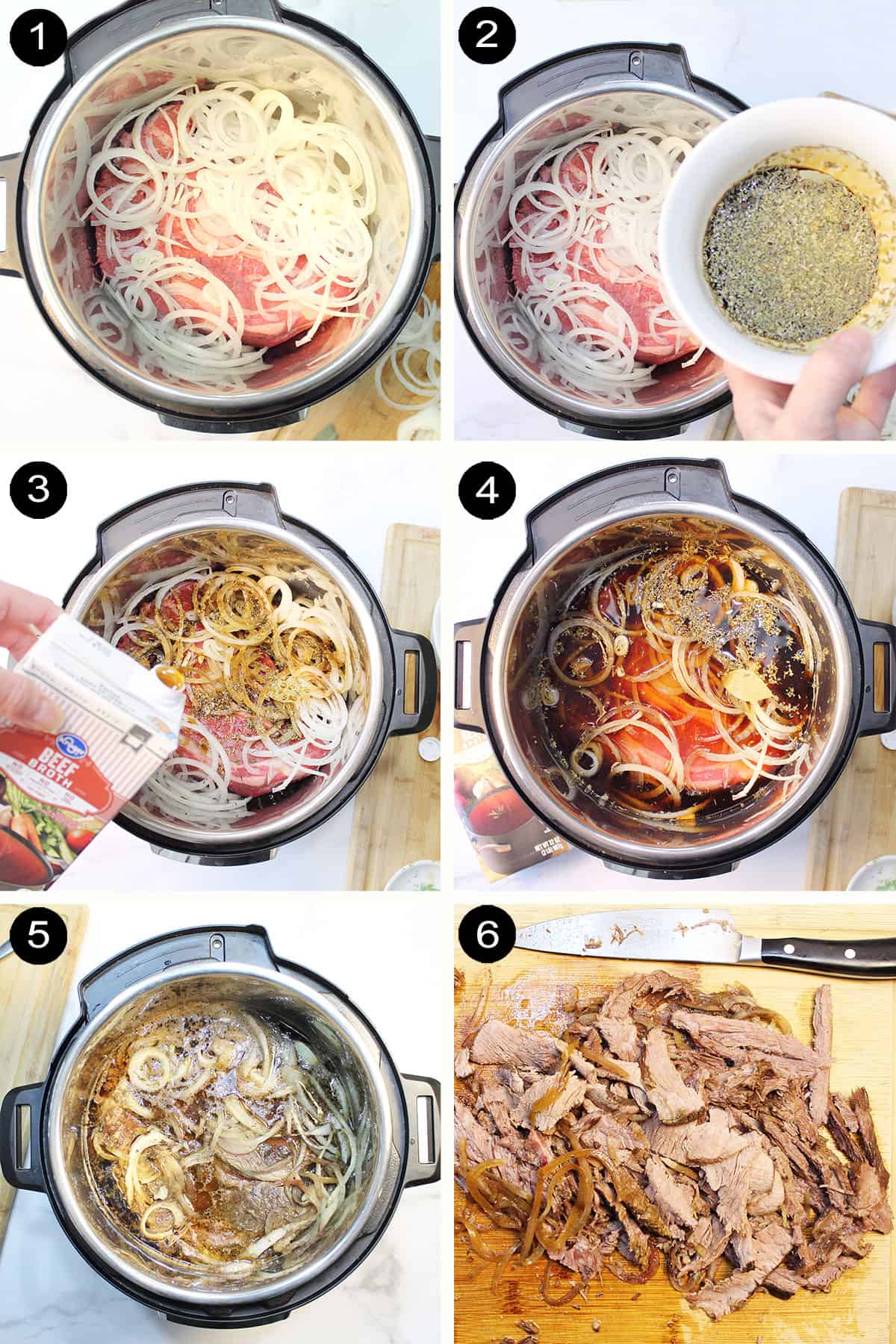 Prep steps for slow cooker French Dip recipe.
