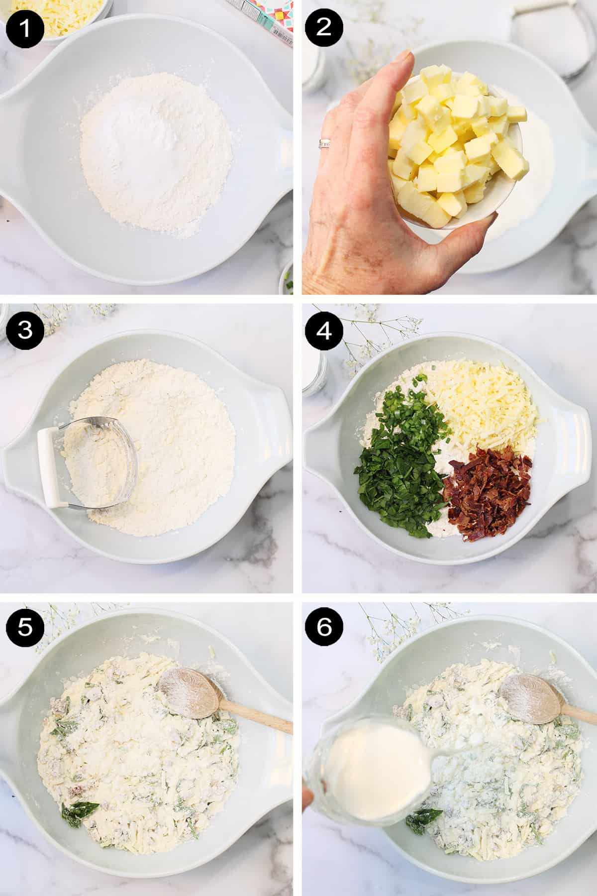 Steps 1-6 to make drop scones.