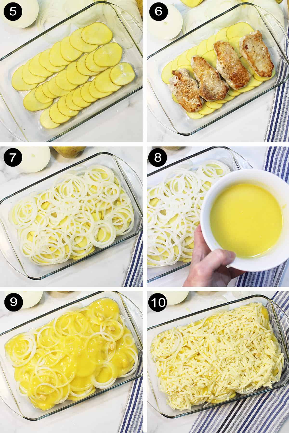 Assembly steps for layering casserole.