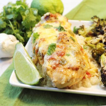 Baked Salsa Chicken dinner plated.