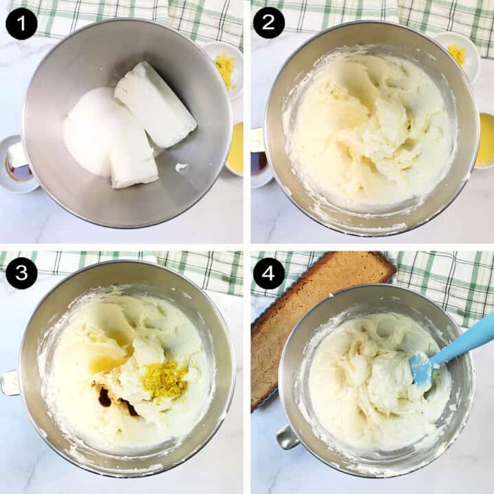 Prep steps to make lemon cream cheese filling.