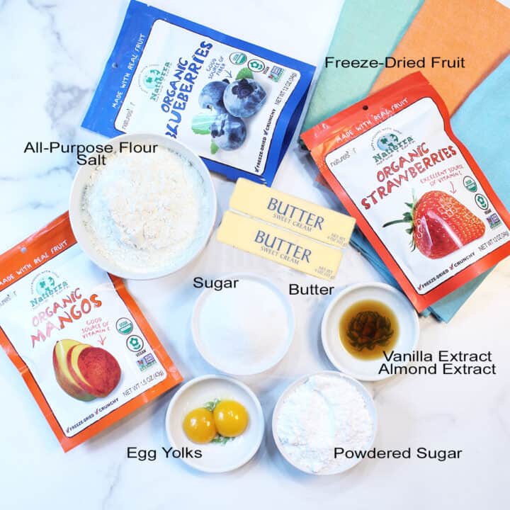 Soft butter cookies ingredients, labeled.