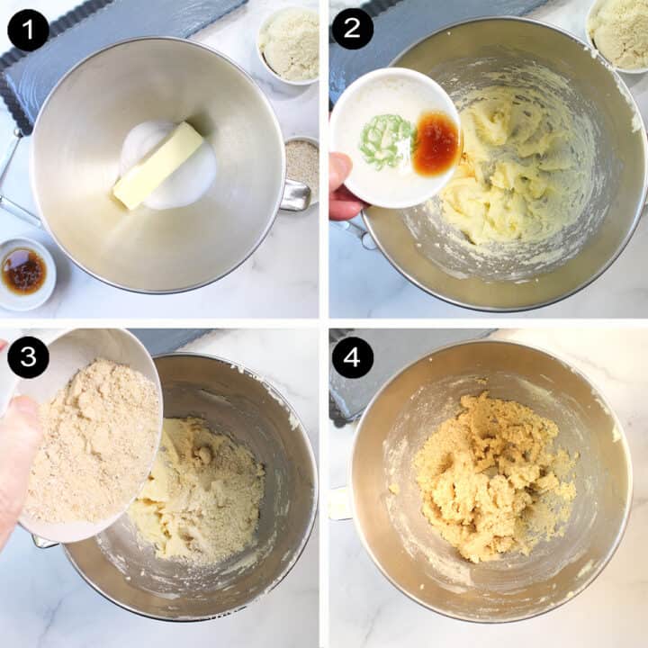 Prep steps for making almond crust.