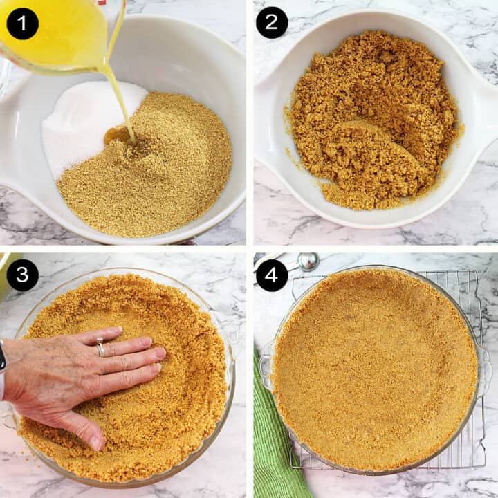 Graham cracker crust prep steps.