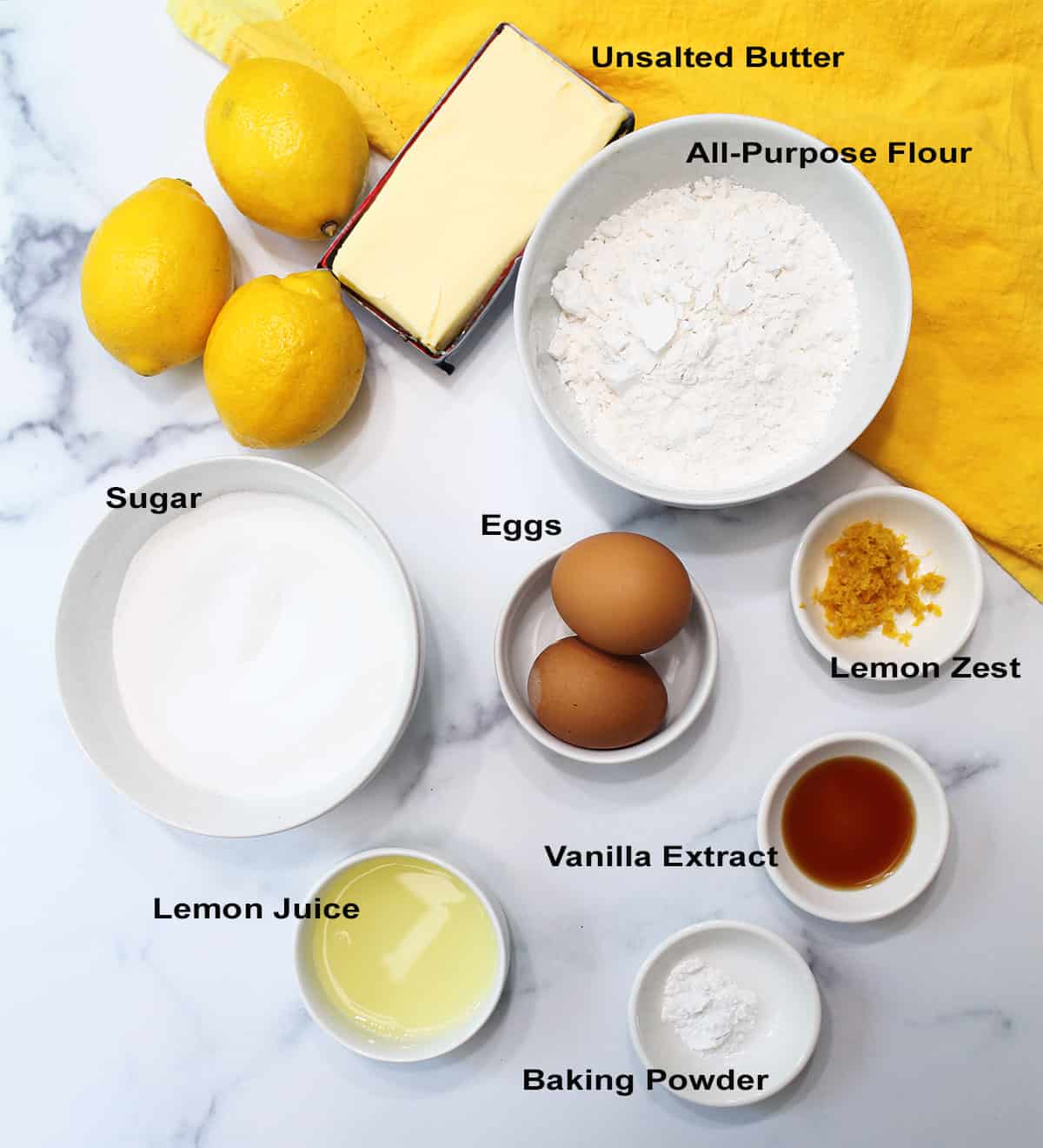 Labeled ingredients for blondies.