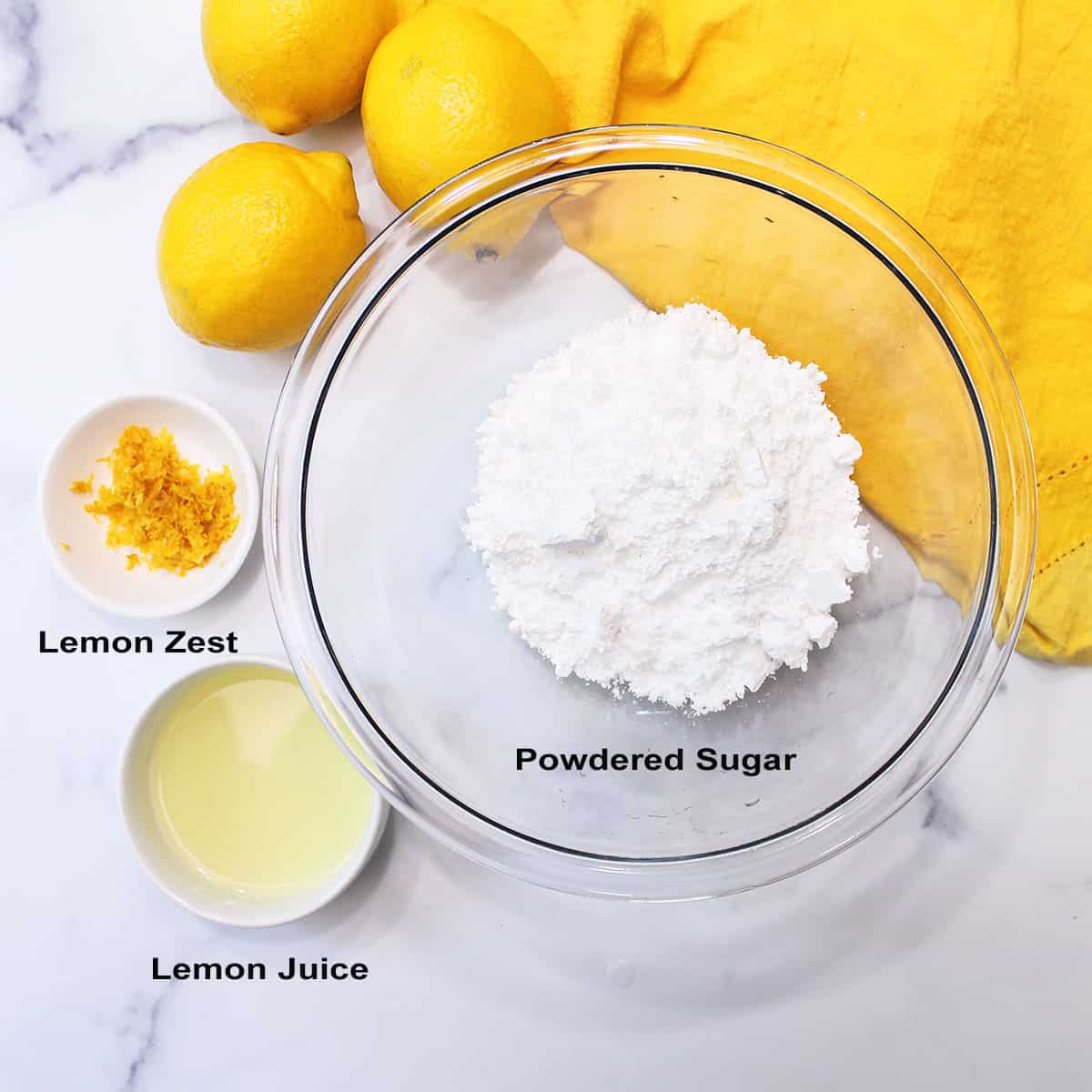 Ingredients for lemon glaze.