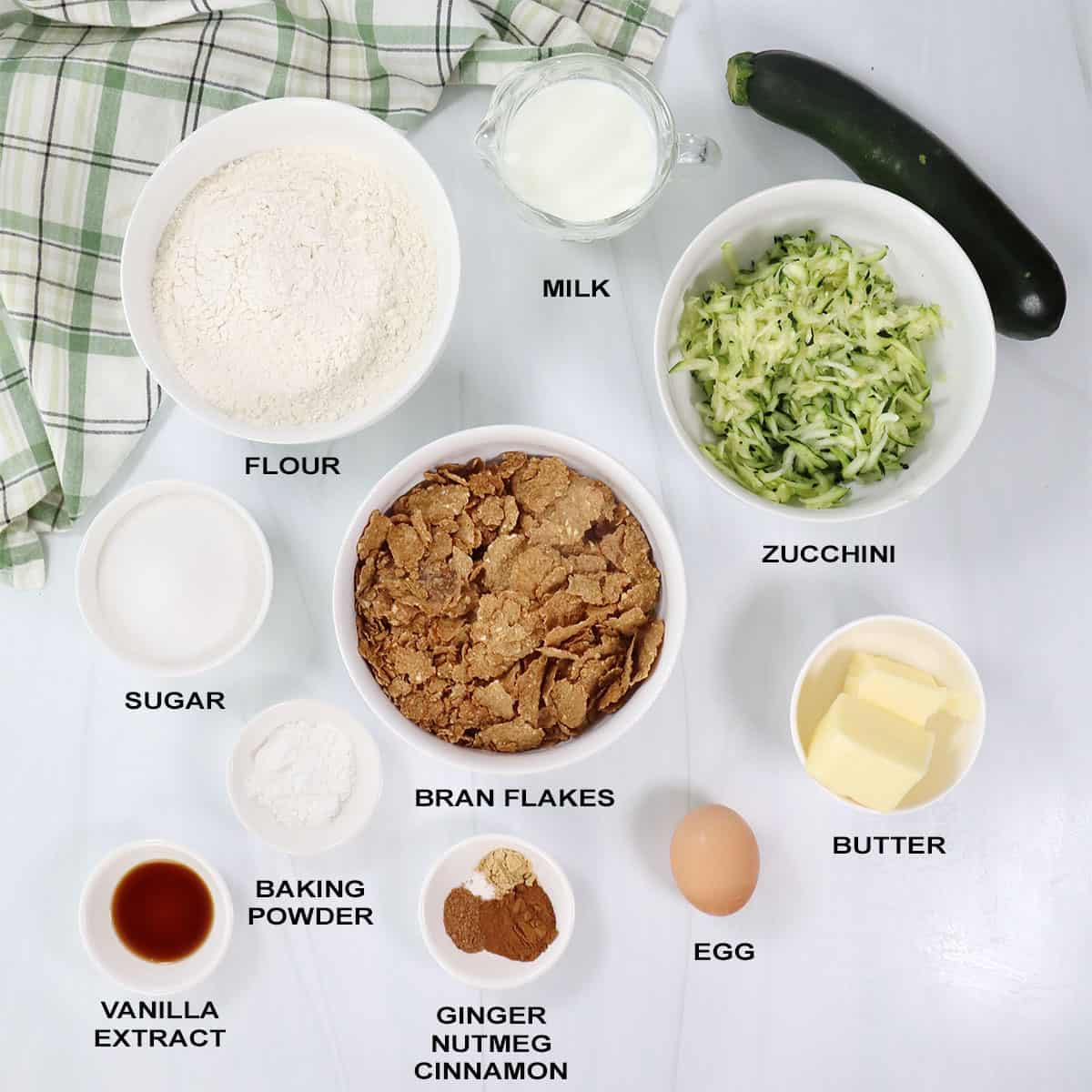 Zucchini Bran Muffins recipe ingredients.