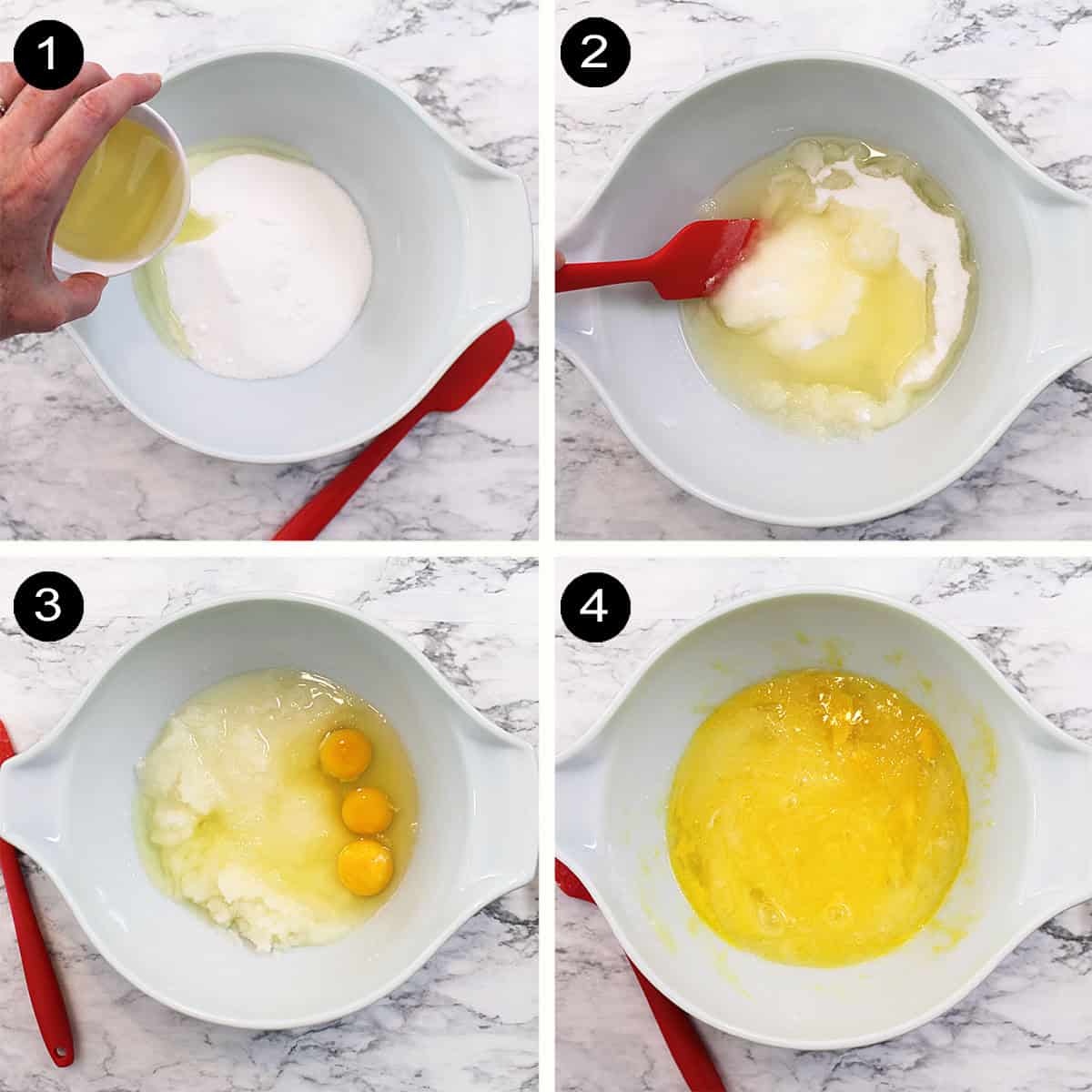 Prep steps 1-4 to make one bowl apple cake.