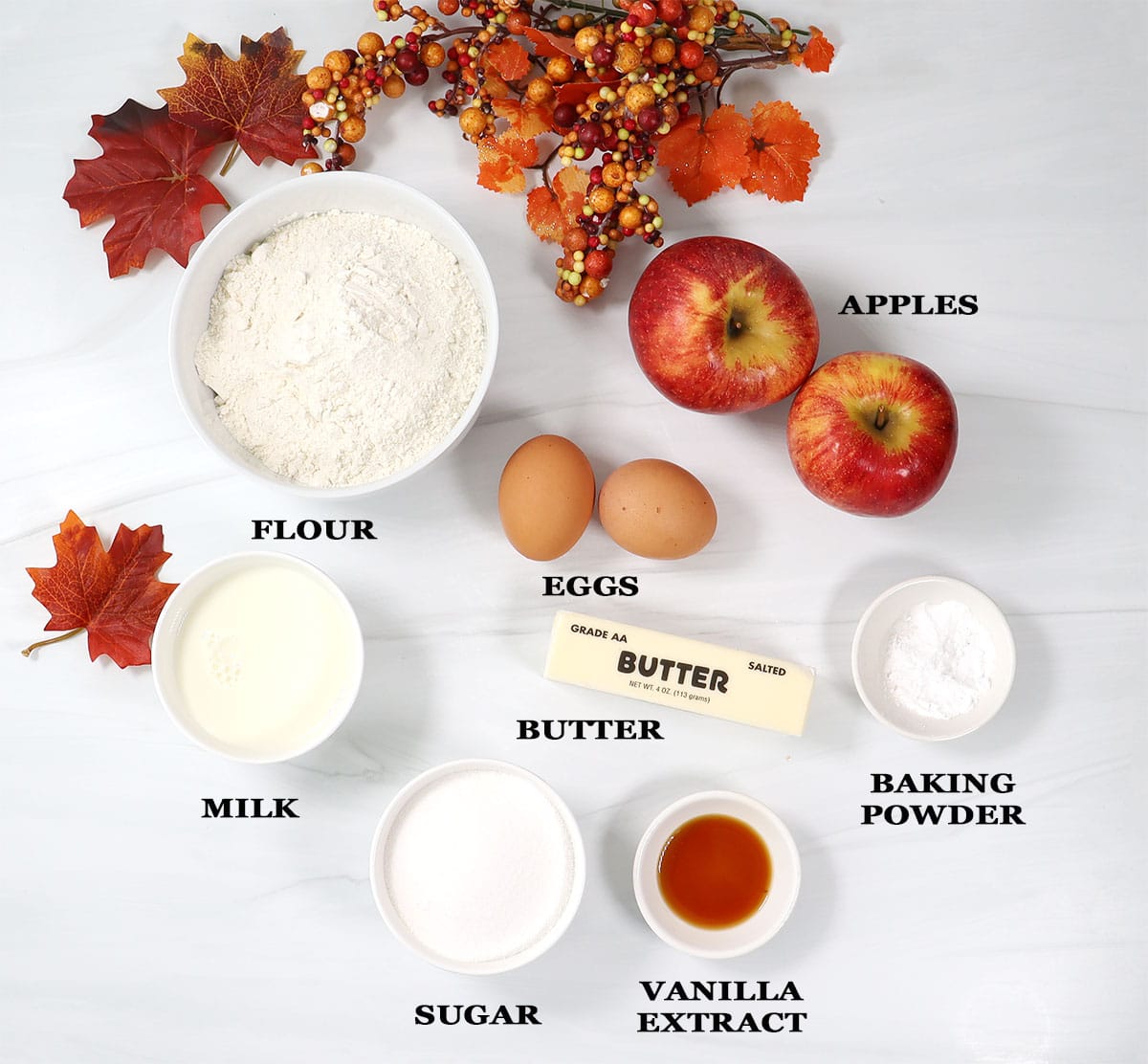 Ingredients for cinnamon apple bread batter.