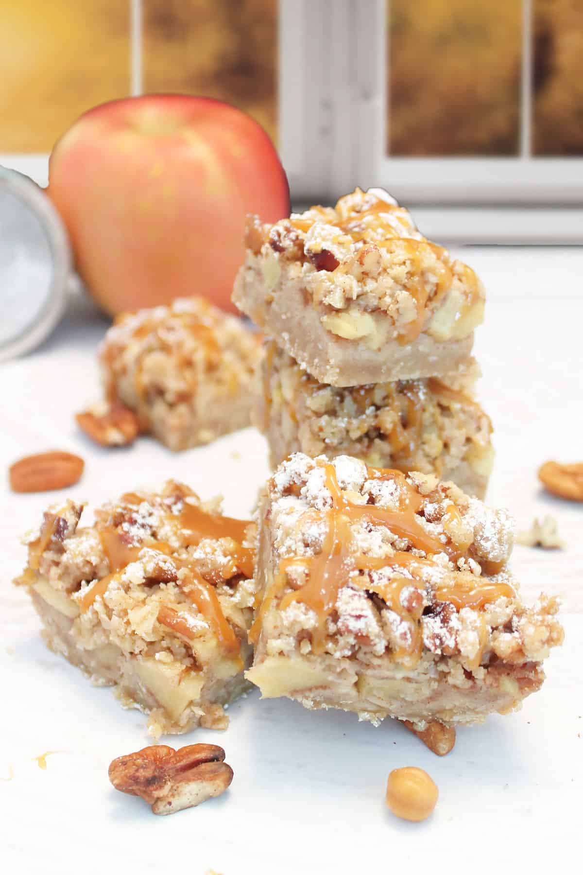 Stacked Caramel Apple Crisp Bars.