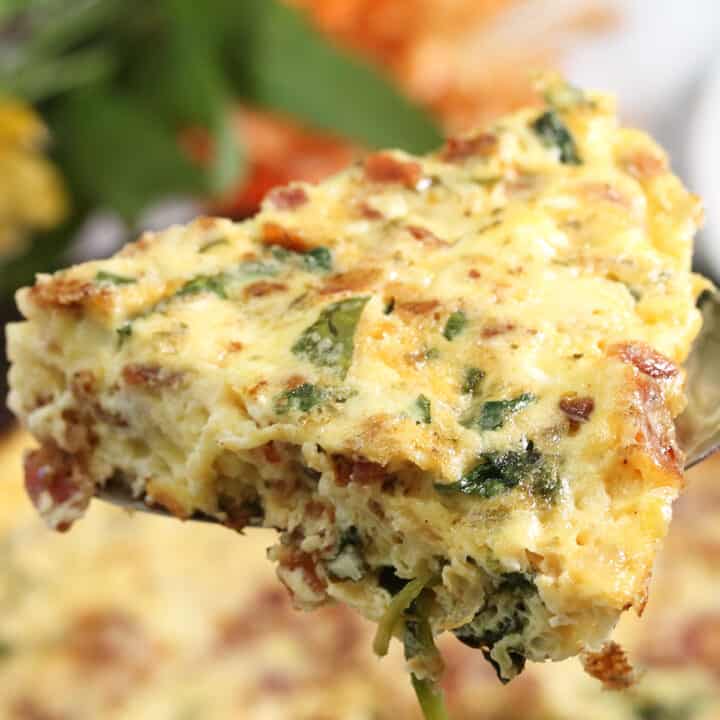 Easy Spinach Frittata with Bacon and Cheese - 2 Cookin Mamas