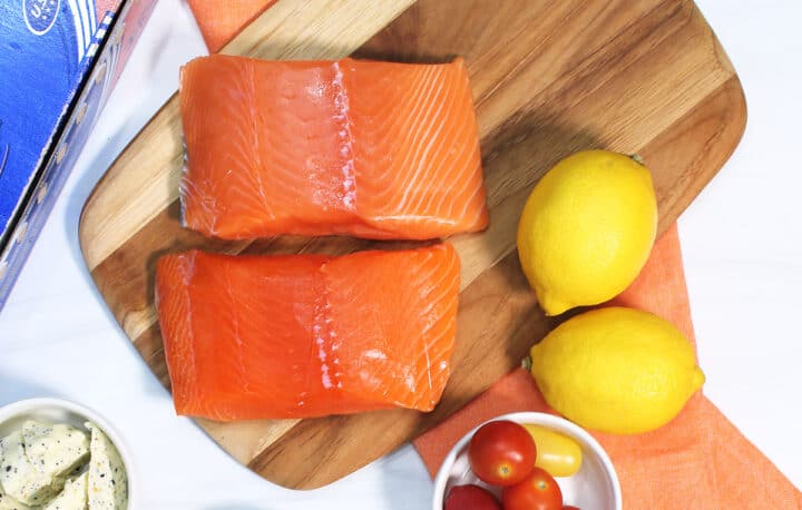 Closeup of Alaskan King Salmon fillets.