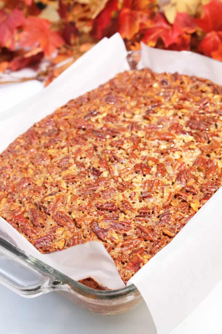 Baked bars in baking dish.