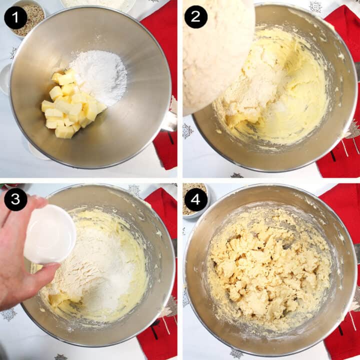 Collage of steps 1-4 to make shortbread cookies.
