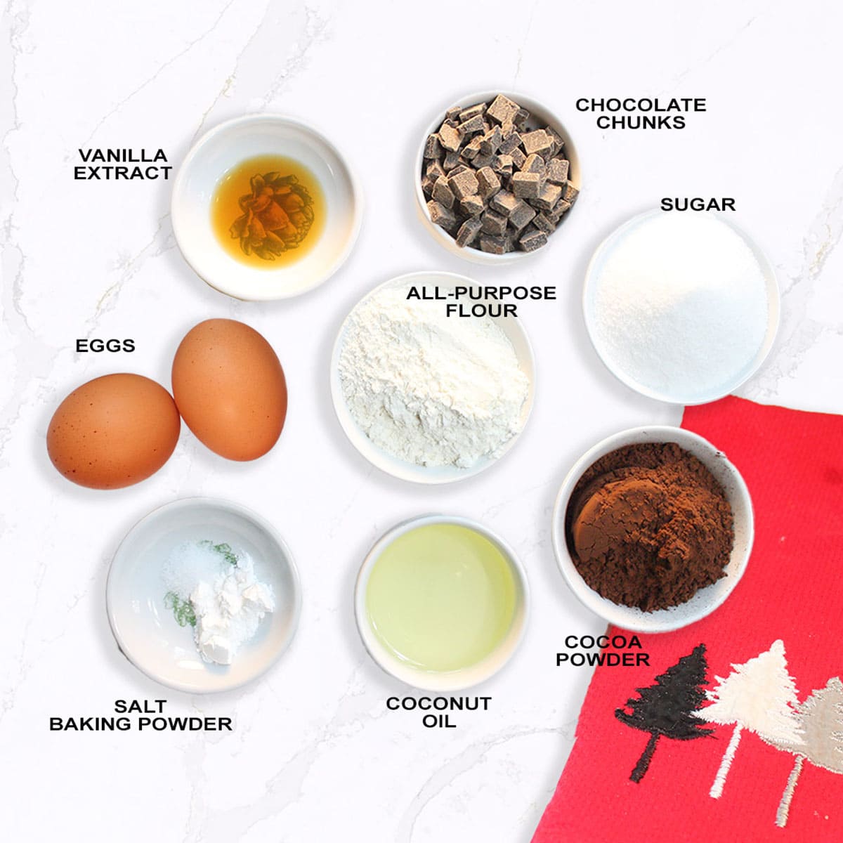 Ingredients for chocolate crinkle cookies recipe.