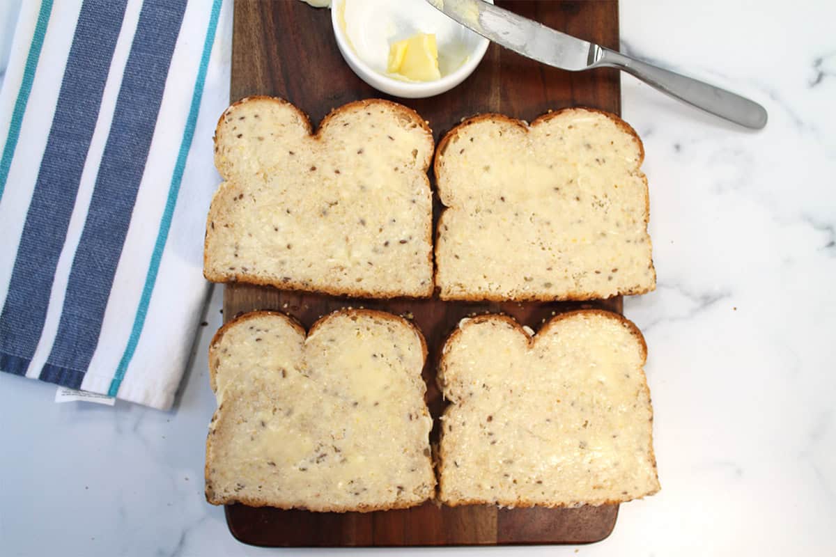 Buttered bread for grilled cheese.