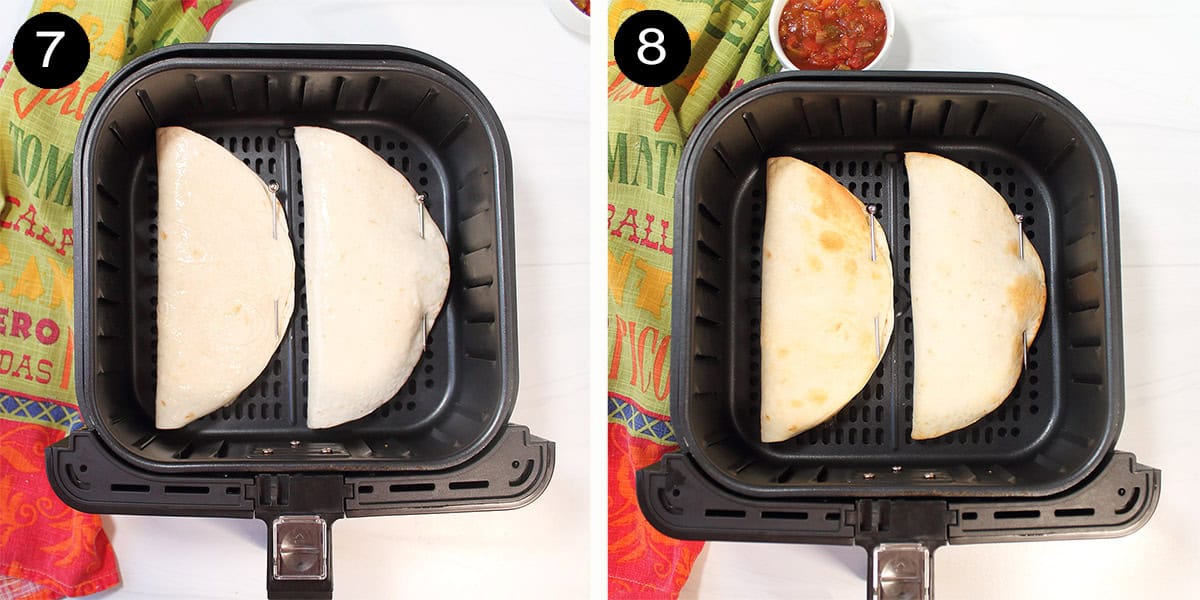 Steps to air fry quesadillas.