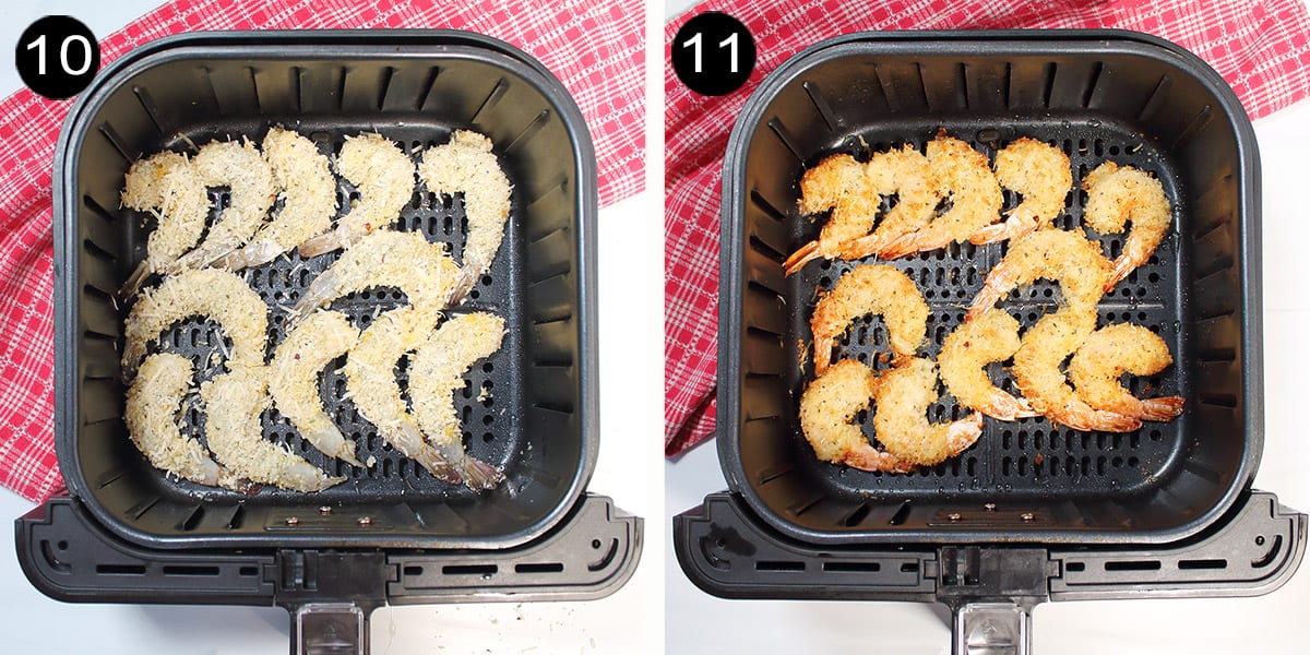 Air Fryer Fried shrimp before and after.