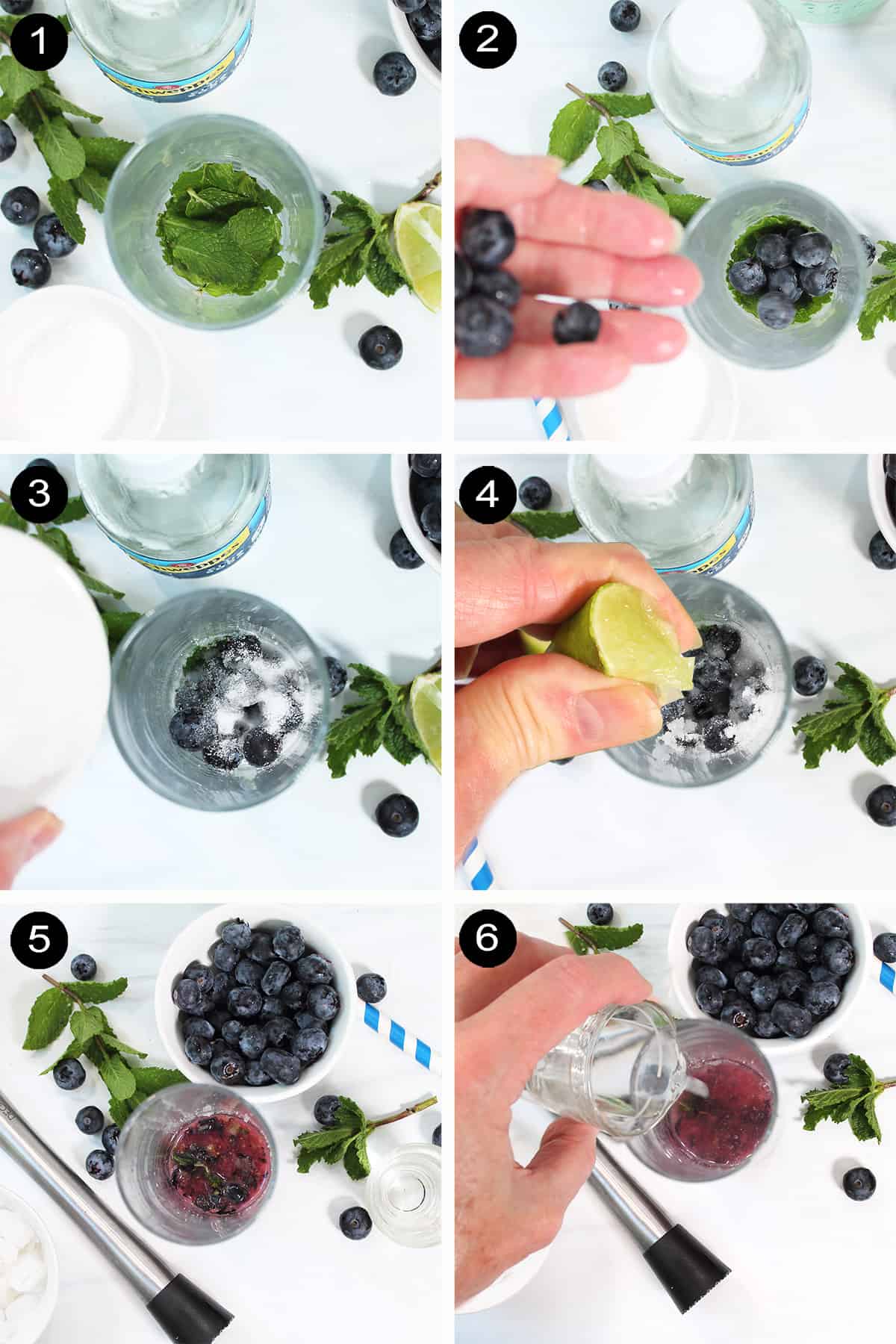 Steps to make blueberry mojito recipe.