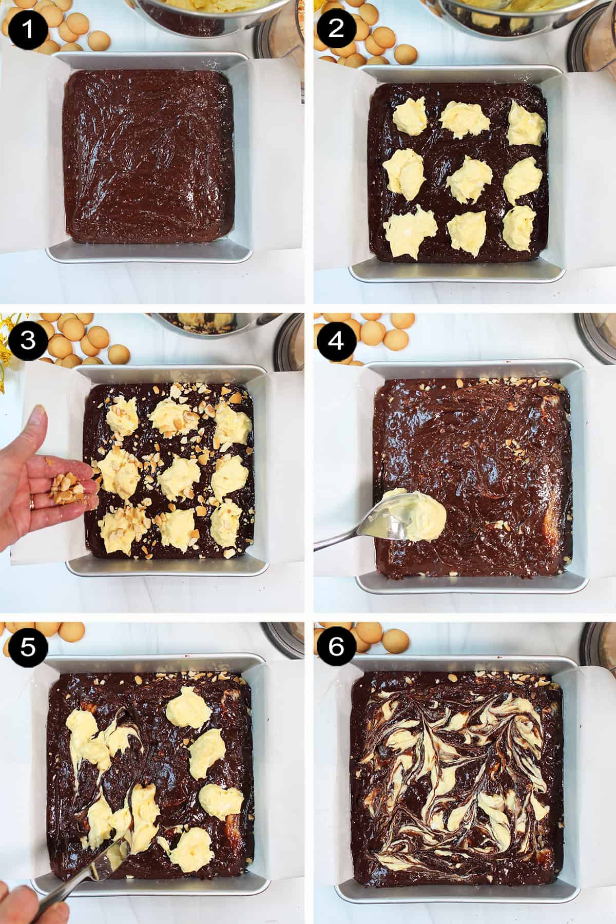 Steps to assemble brownies.