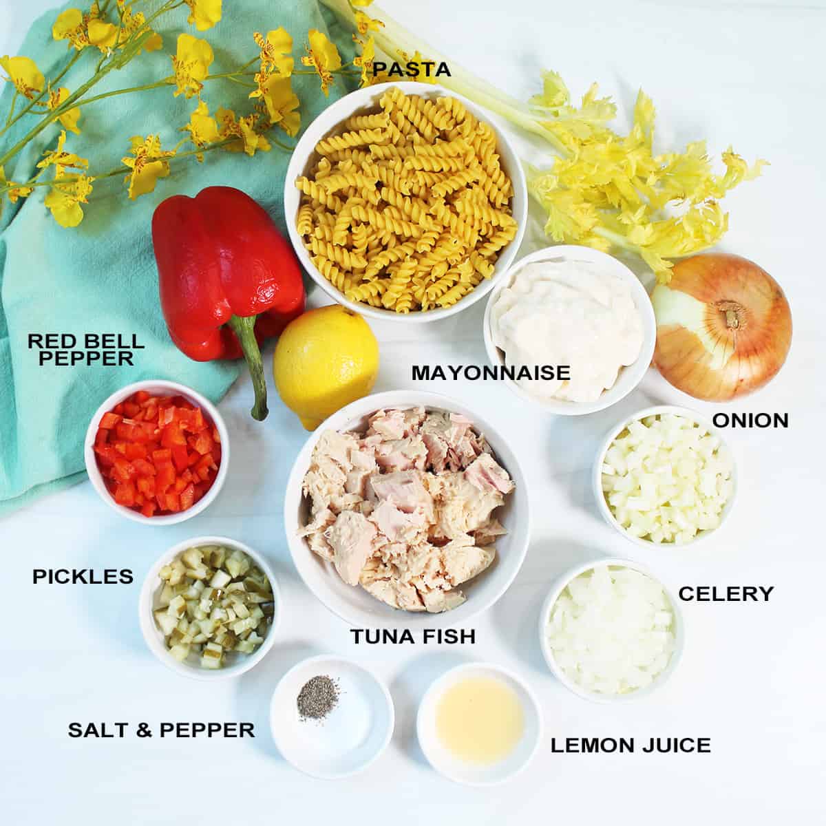 Ingredients for Tuna Salad with Pasta.