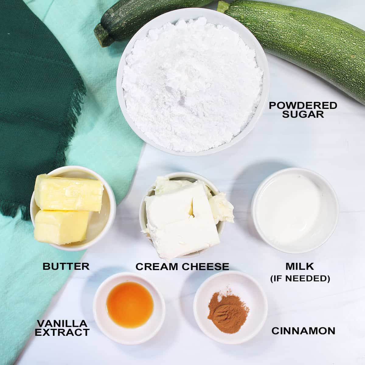 Cinnamon Cream Cheese Frosting ingredients.