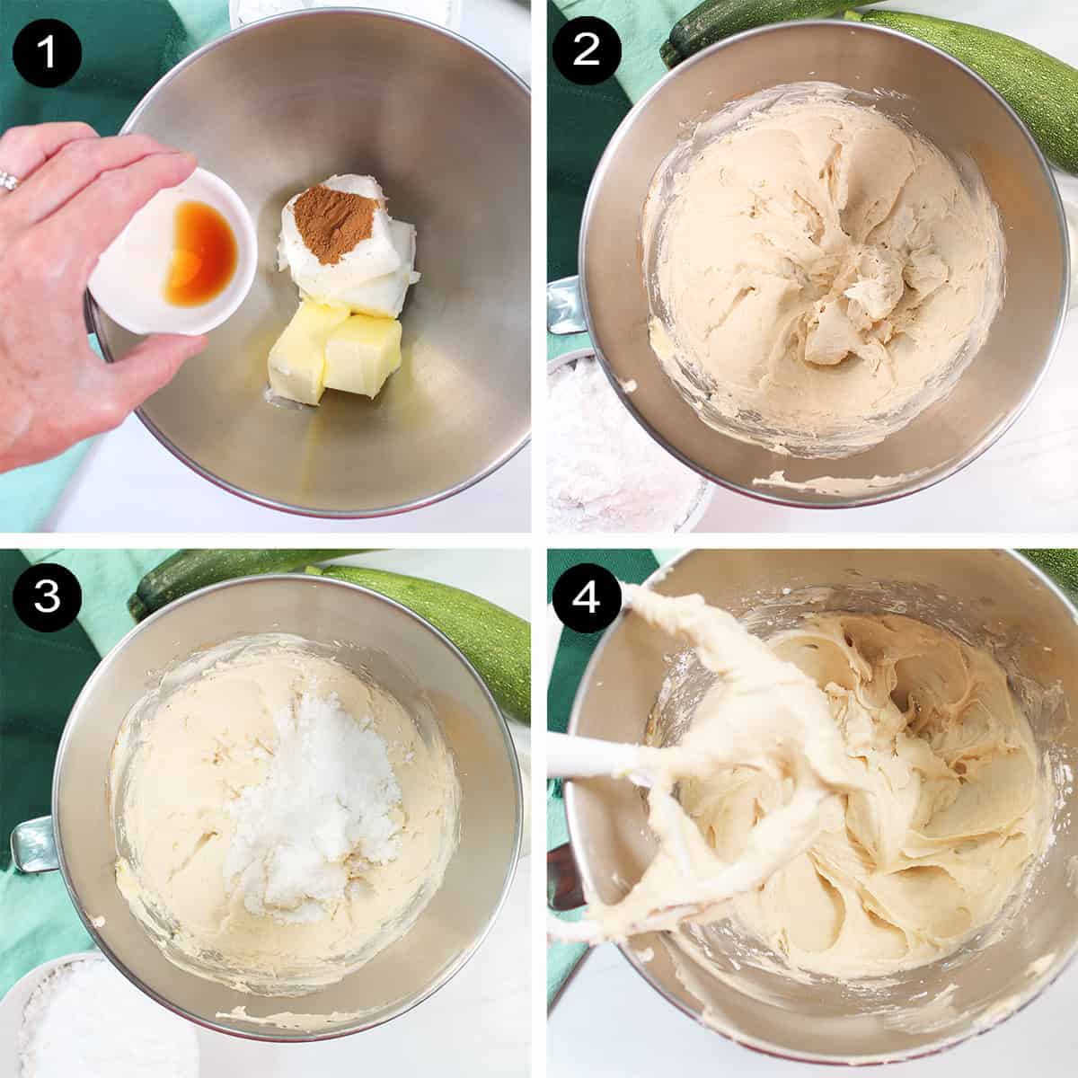 Steps to make cinnamon cream cheese frosting.