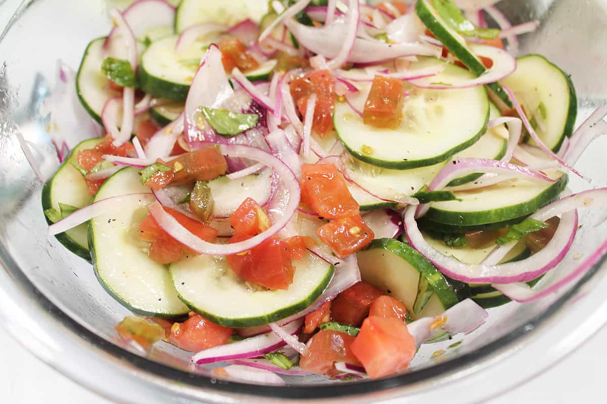 Closeup of tossed salad.