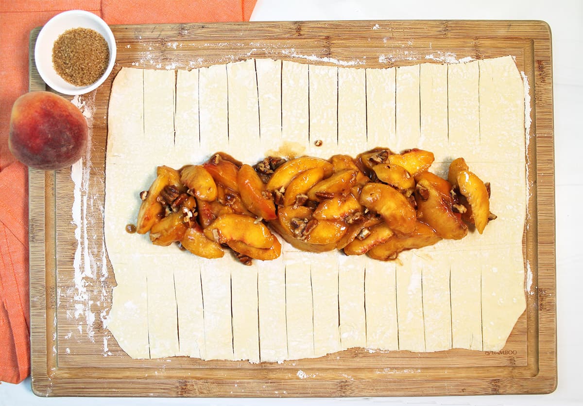 Peaches in center of puff pastry.
