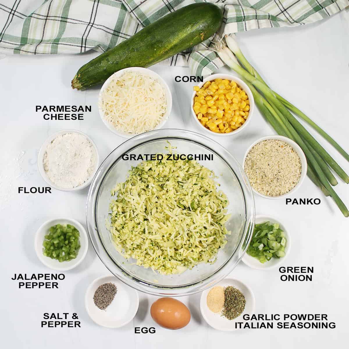 Zucchini Fritters ingredients.