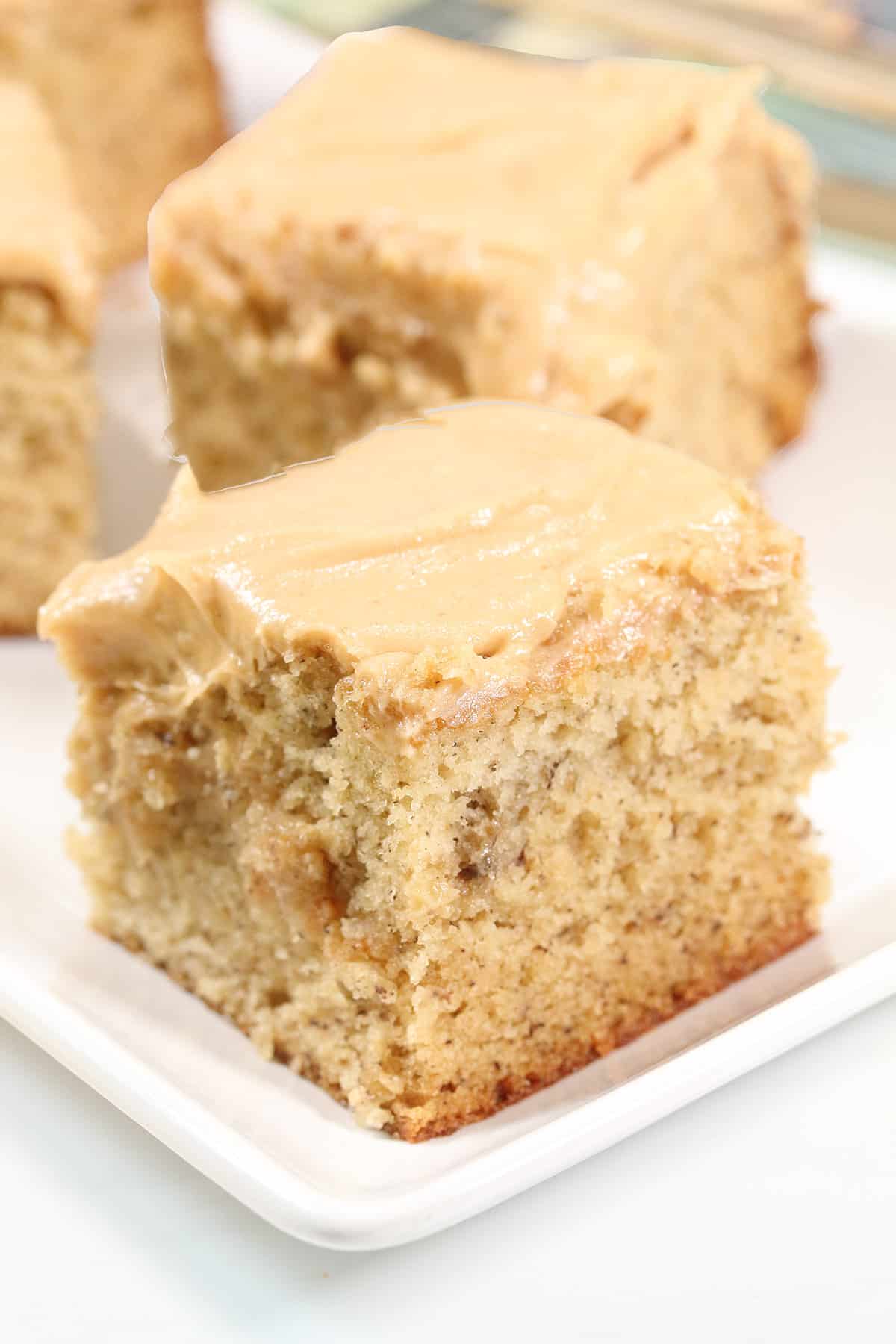 Closeup of snack cake with peanut butter frosting.