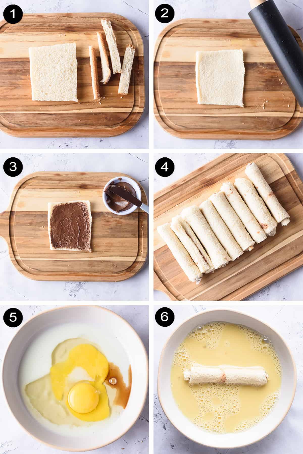 Steps to make French Toast Rollups.