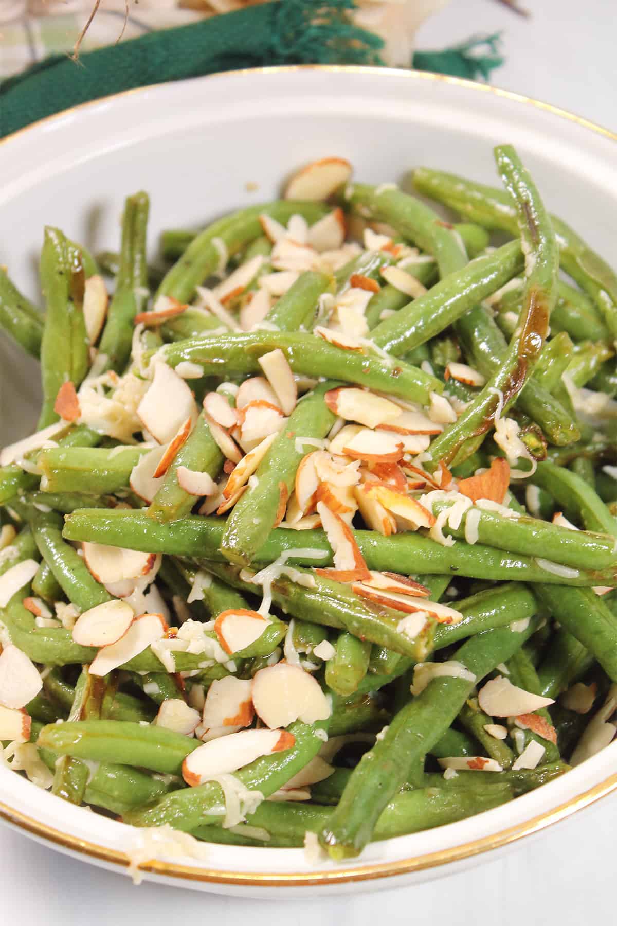 Closeup of air fried green beans.