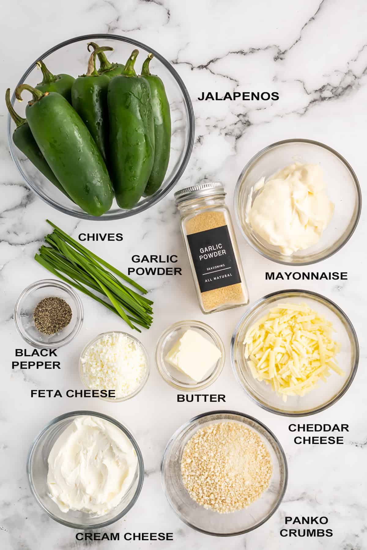 Ingredients for cheesy poppers.