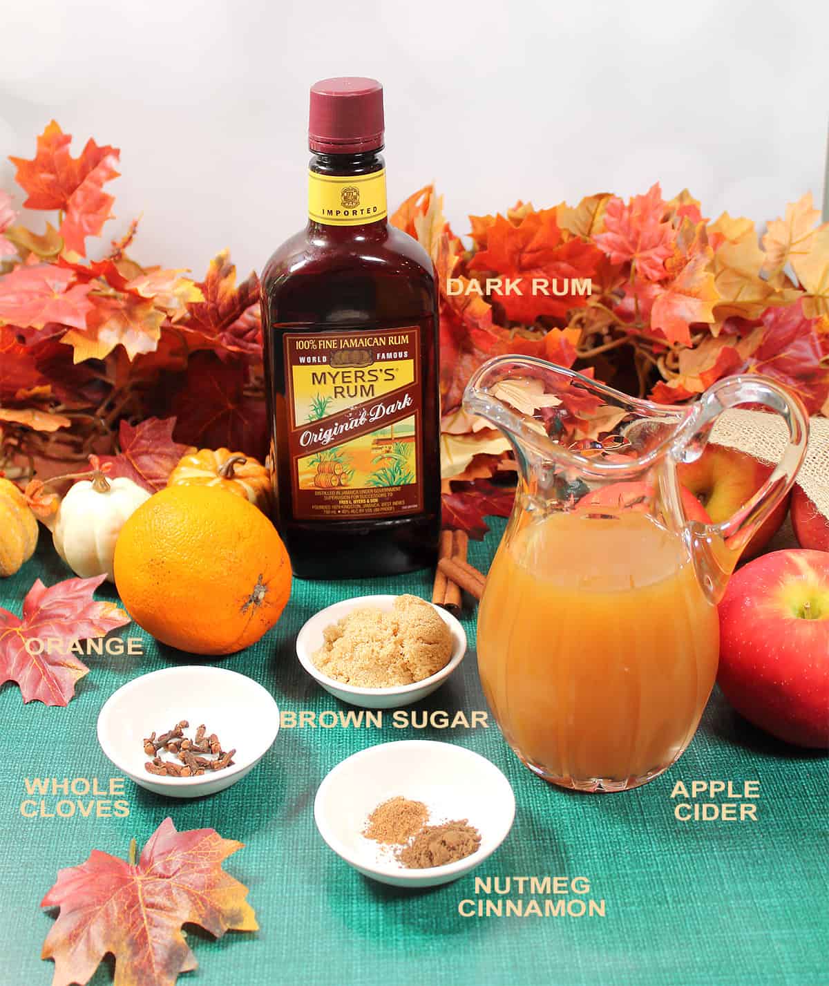 Ingredients for boozy apple cider.