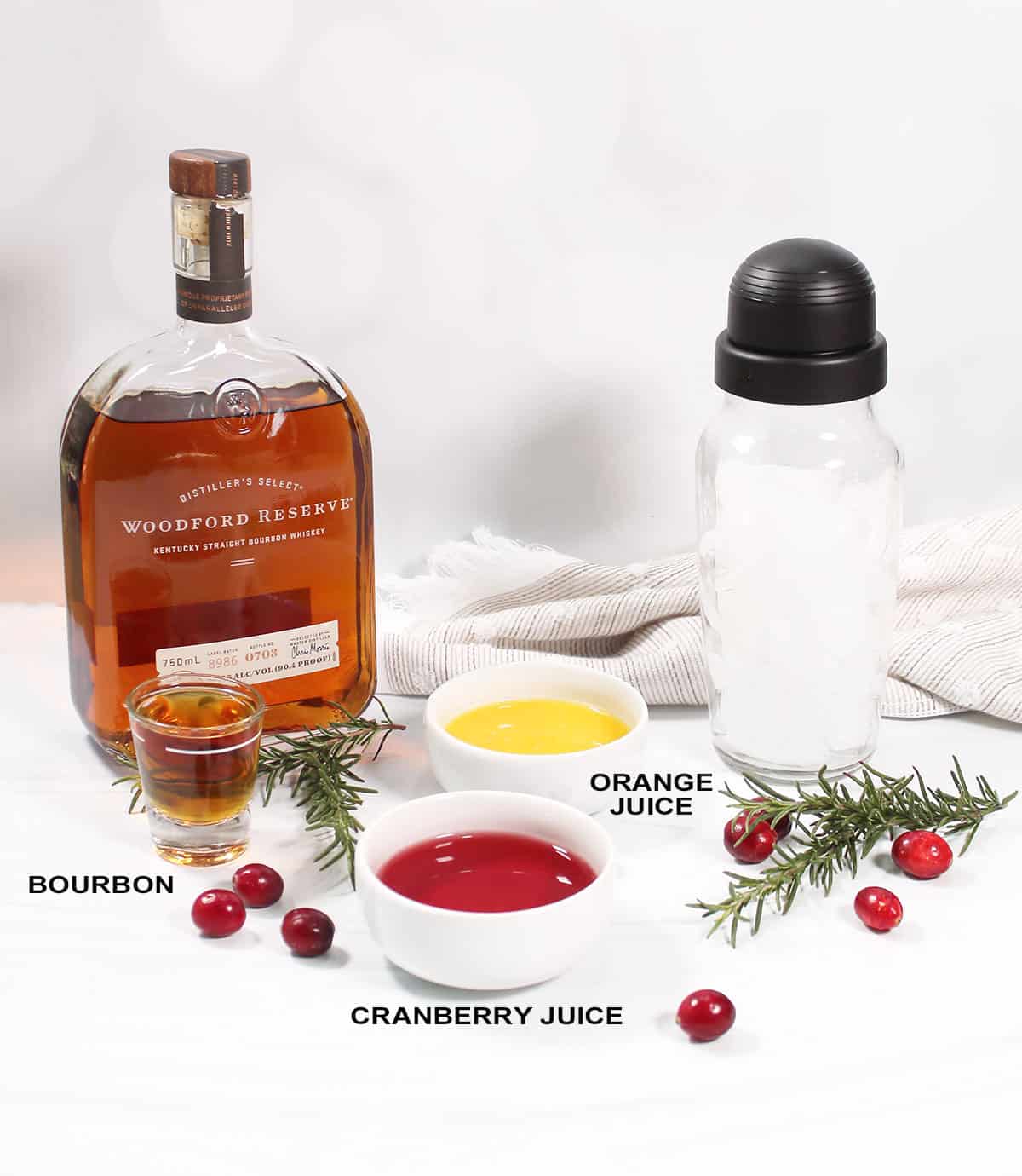 Cranberry Bourbon Cocktail ingredients.